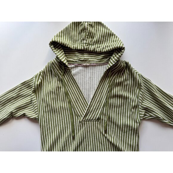 PILCRO Wharfside Green Striped Cotton Terry V-Neck Hooded Sweatshirt, Size S - Picture 8 of 14